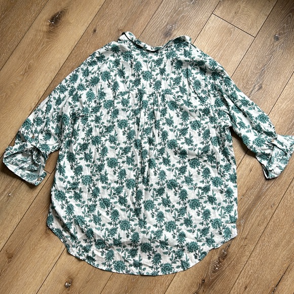 Cynthia Rowley Women Linen 1X Top Blouse White Green Floral Pullover NWT - Picture 10 of 11